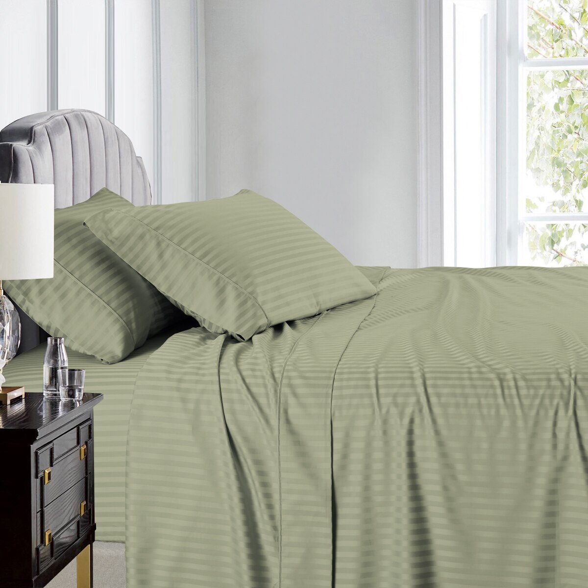 Olympic Queen Sheets 100% Cotton 500 Thread Count Damask Striped