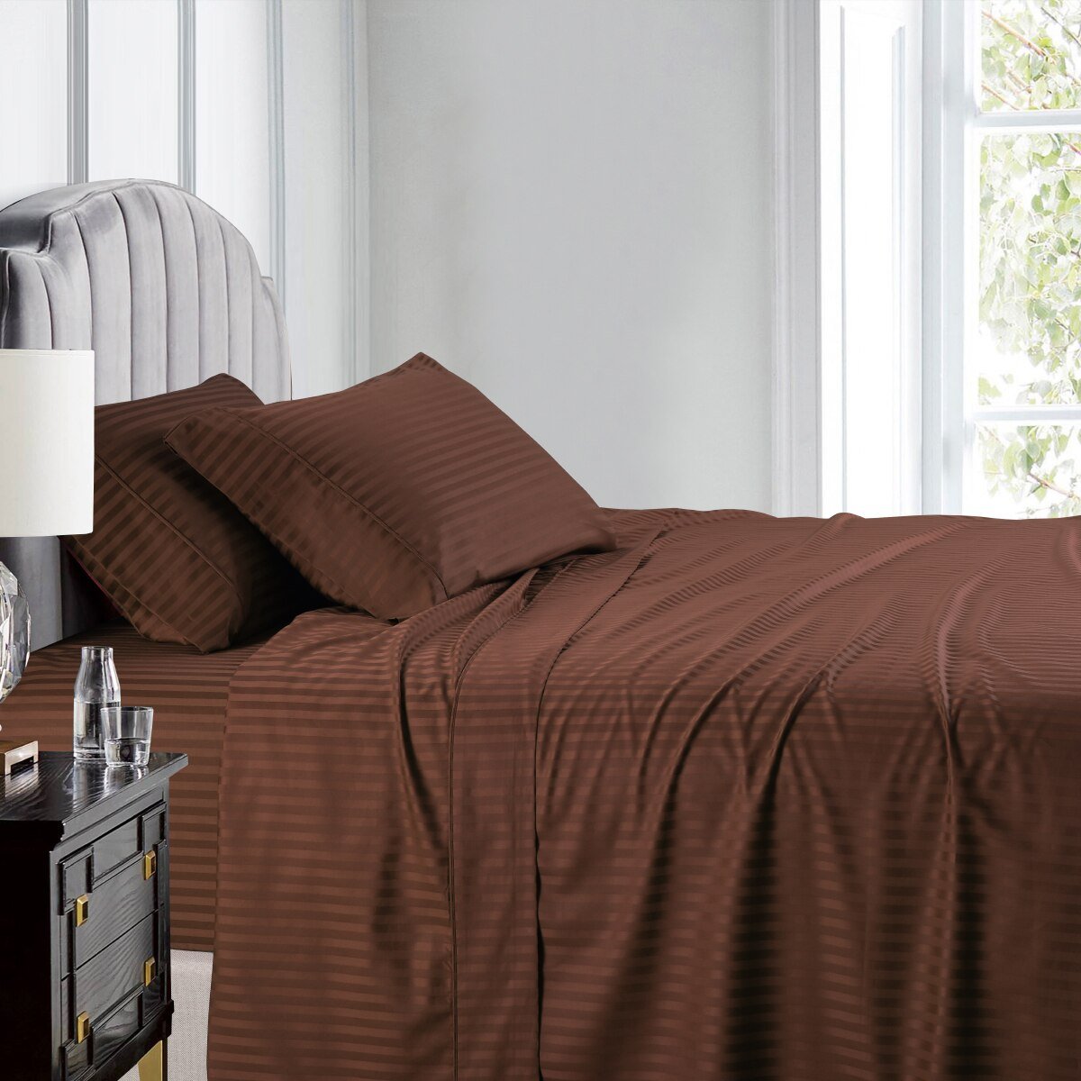 Olympic Queen Sheets 100% Cotton 500 Thread Count Damask Striped