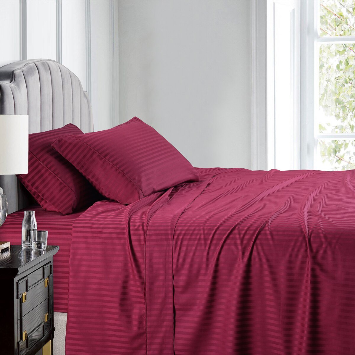 Olympic Queen Sheets 100% Cotton 500 Thread Count Damask Striped