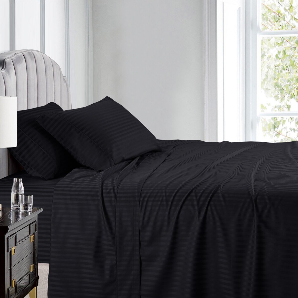 Olympic Queen Sheets 100% Cotton 500 Thread Count Damask Striped