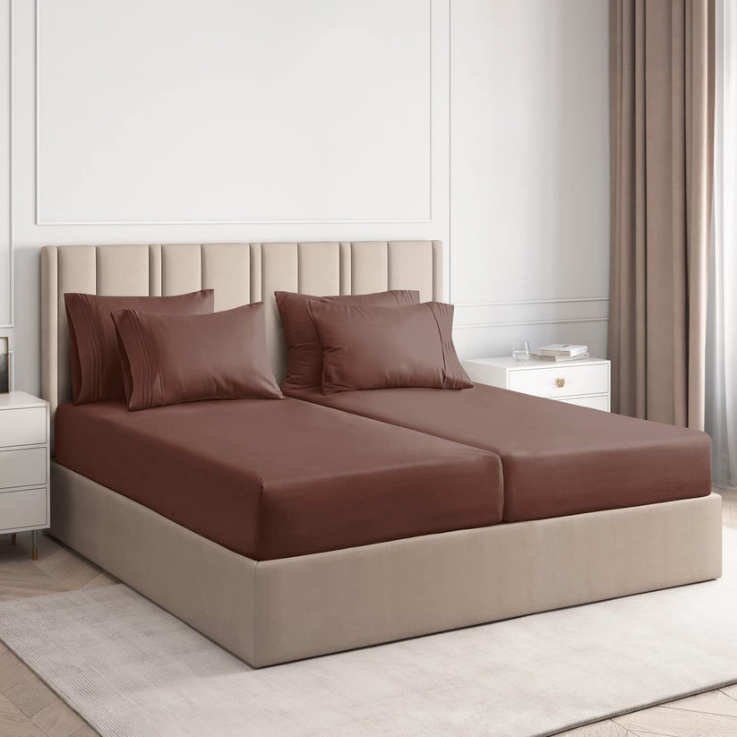 Split Sheet Set Chocolate Color 5-Pieces 1000TC Egyptian Cotton