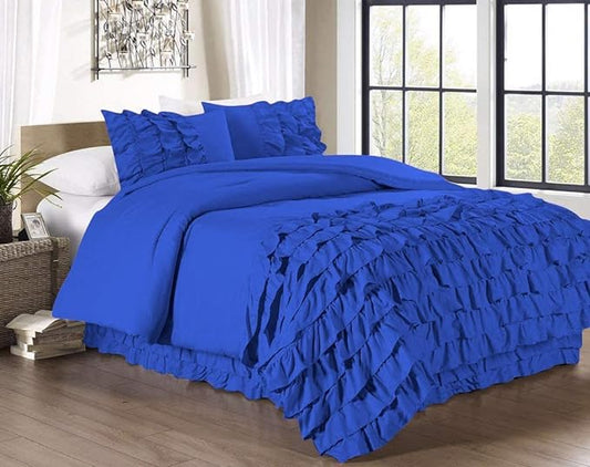 Twin-XL Royal Blue Ruffle Duvet Cover Set Egyptian Cotton 1000TC
