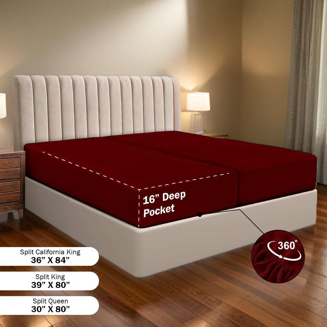 Burgundy Solid 5-Piece Split King Sheet Set – 1000 Thread Count Egyptian Cotton