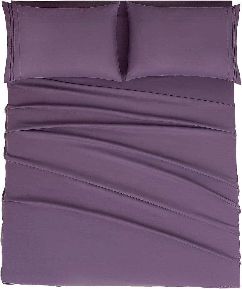 Plum Solid Egyptian Cotton 1000TC Split King Sheet Set – 5 Piece Deep Pocket Bedding
