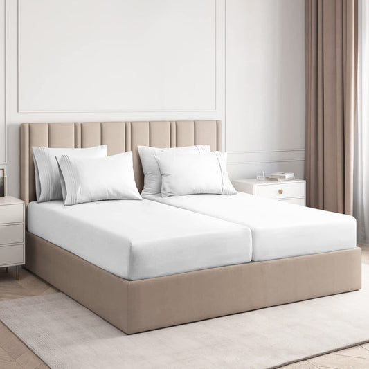 1500TC Egyptian Cotton Split King Sheet Set – White Solid, 5 Piece