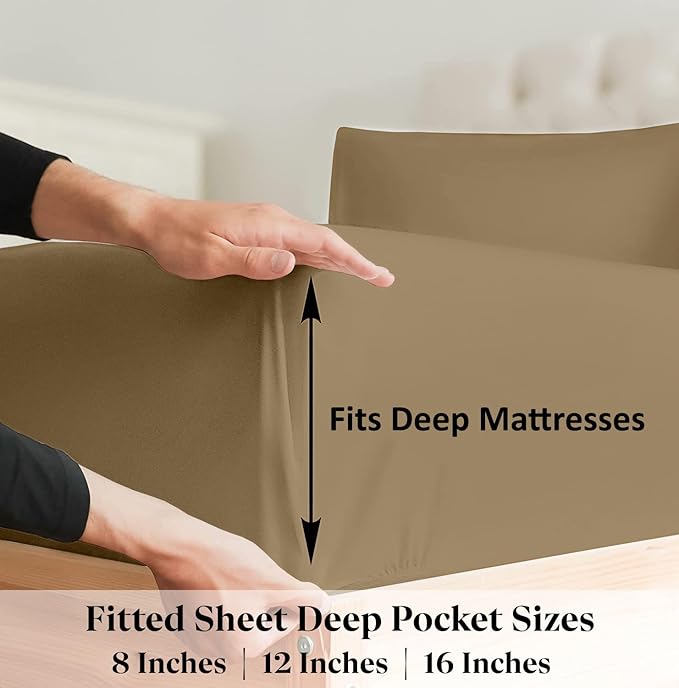 Zipper Fitted Sheet Taupe 100% Egyptian Cotton 1Pc