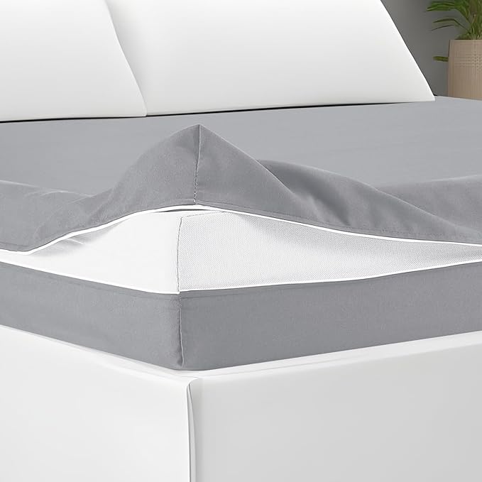 Zipper Fitted Sheet Silver Grey 100% Egyptian Cotton 1Pc