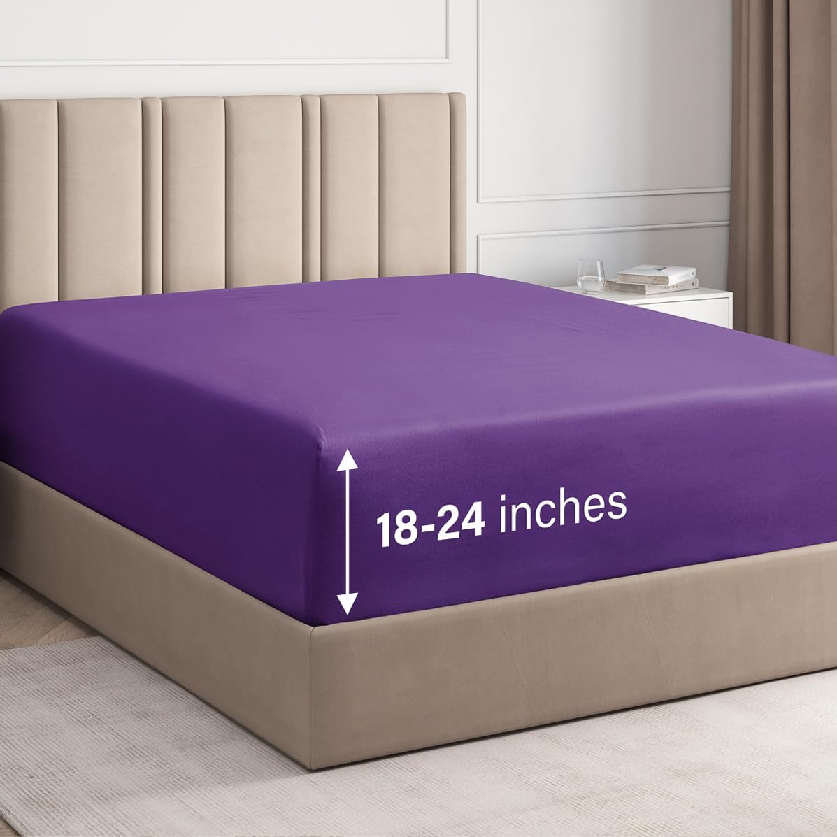 12 Inch Pocket Fitted Sheet Solid Purple 1000TC Egyptian Cotton