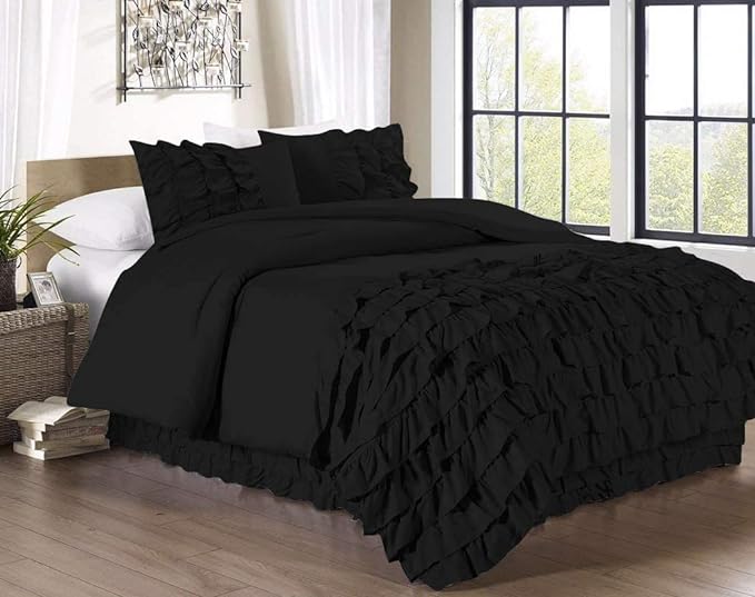 Full Black Ruffle Duvet Cover Set Egyptian Cotton 1000 Thread Count