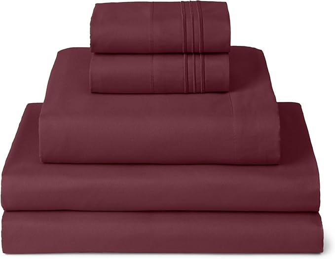 Wine Solid Egyptian Cotton 1000TC Split King Sheet Set – 5 Piece Deep Pocket Bedding