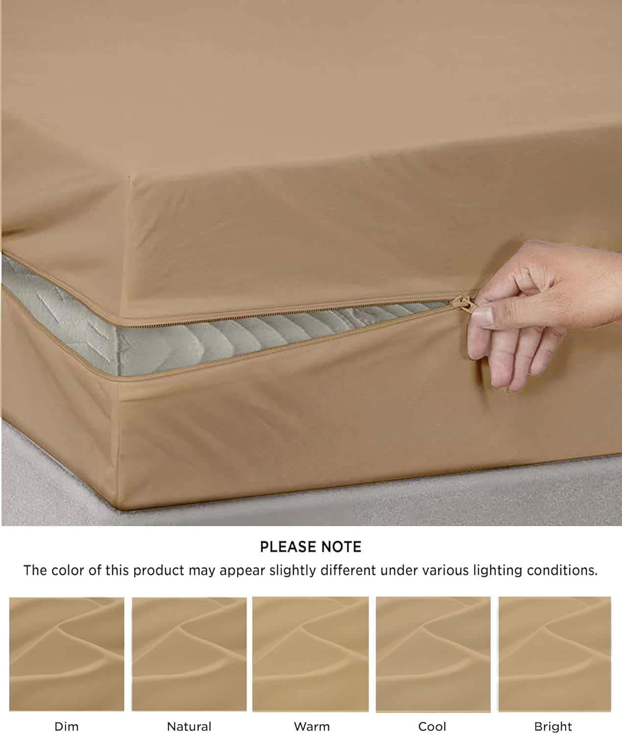 Zipper Fitted Sheet Taupe 100% Egyptian Cotton 1Pc