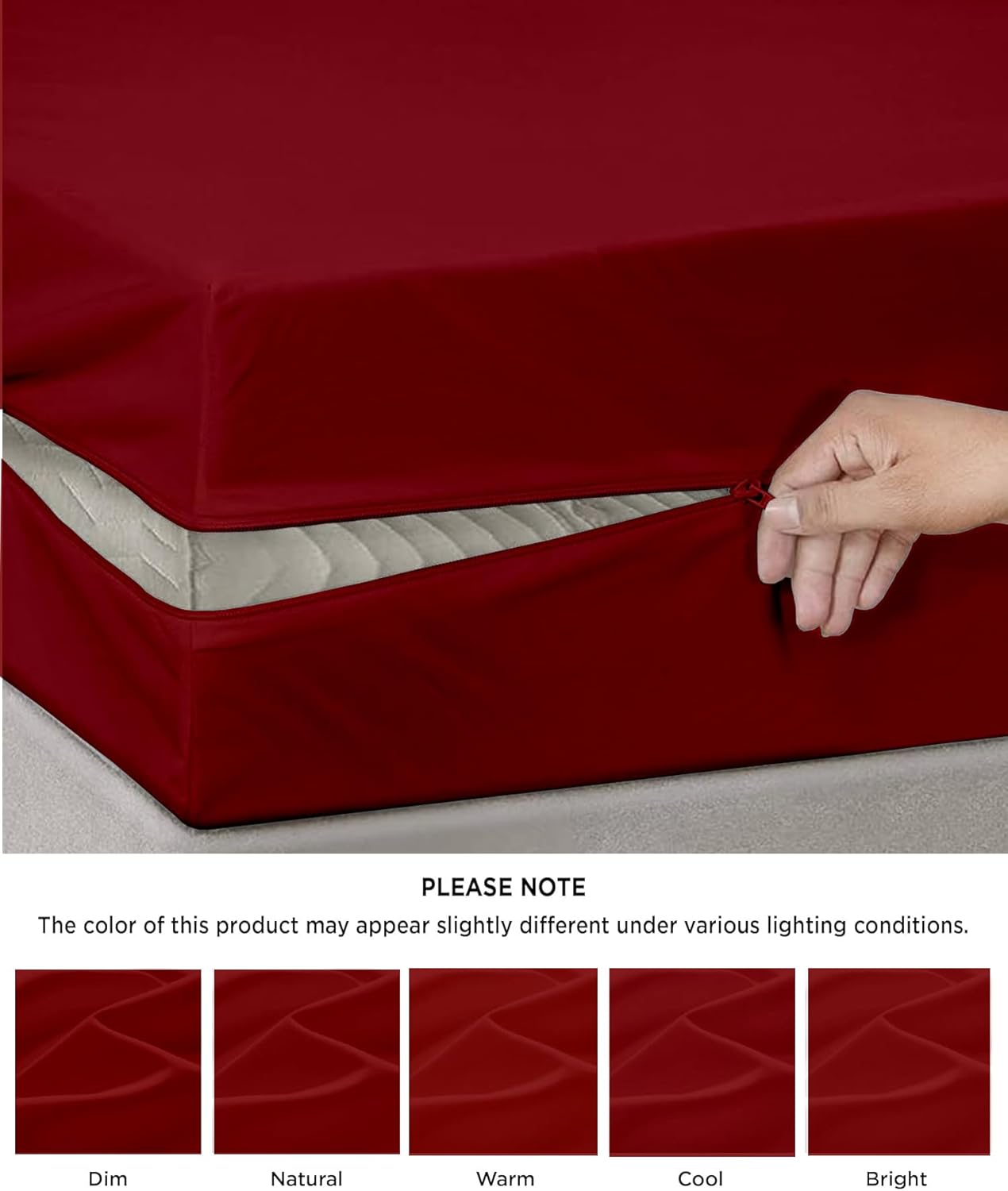 Zipper Fitted Sheet Burgundy 100% Egyptian Cotton 1Pc