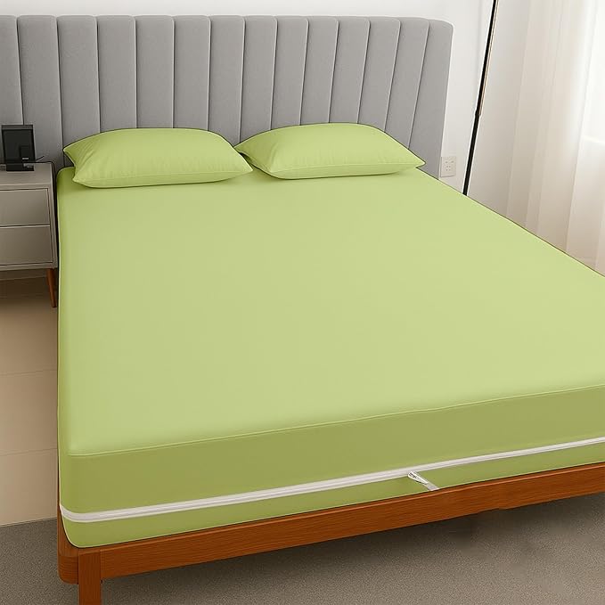 Zipper Fitted Sheet Sage 100% Egyptian Cotton 1Pc