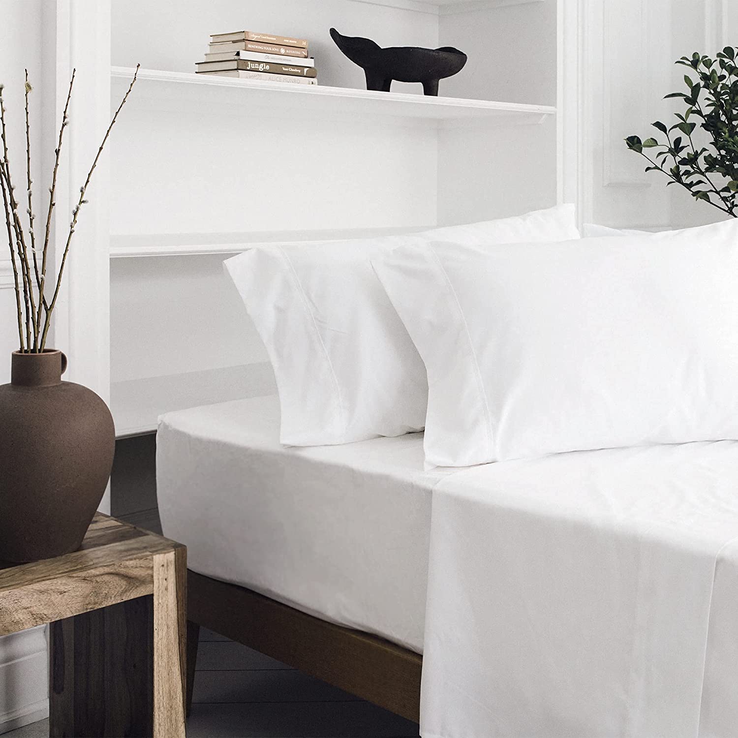 Single Flat Sheet with Two Pillow Covers Egyptian Cotton Bottom Sheet White at-EgyptianHomeLinens.com