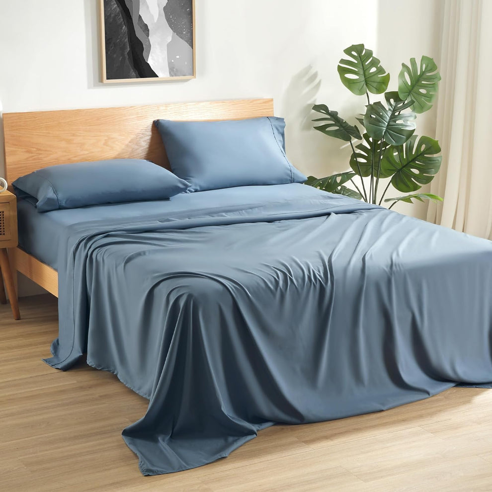 4 Piece Sheet Set 100% Egyptian Cotton 1000TC 36 inch Deep Pocket Medium Blue Color
