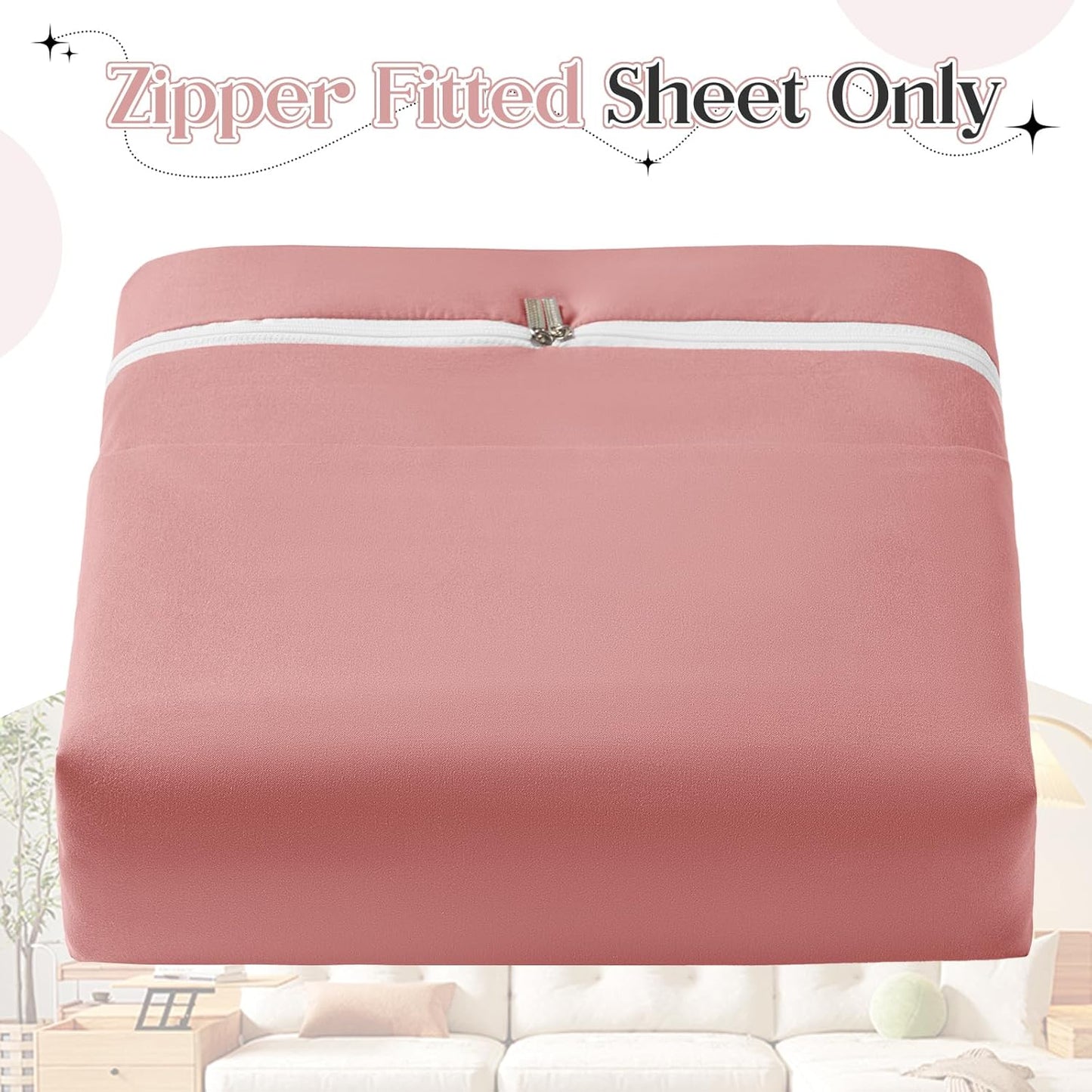 Zipper Fitted Sheet Sepia Rose 100% Egyptian Cotton 1Pc