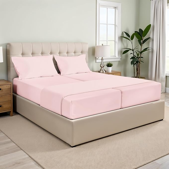 Blush Pink Solid Egyptian Cotton 1000TC Split King Sheet Set – 5 Piece Deep Pocket Bedding