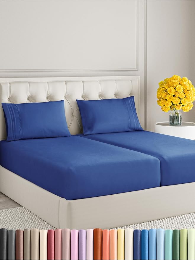 Royal Blue Solid 5-Piece Split King Sheet Set – 1000 Thread Count Egyptian Cotton