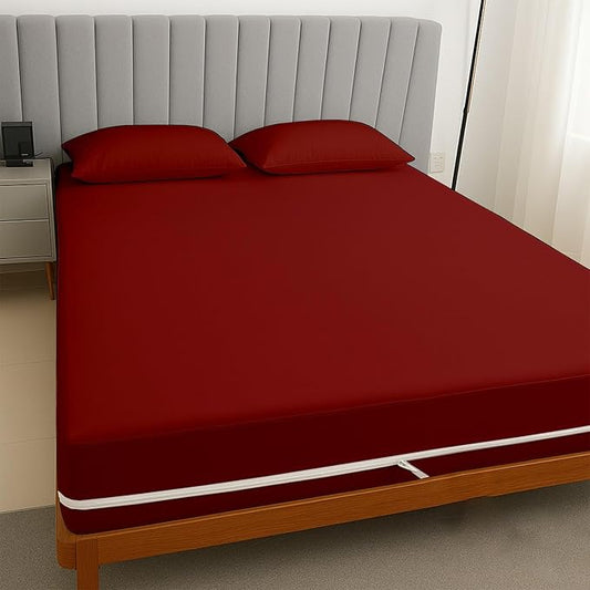 Zipper Fitted Sheet Burgundy 100% Egyptian Cotton 1Pc