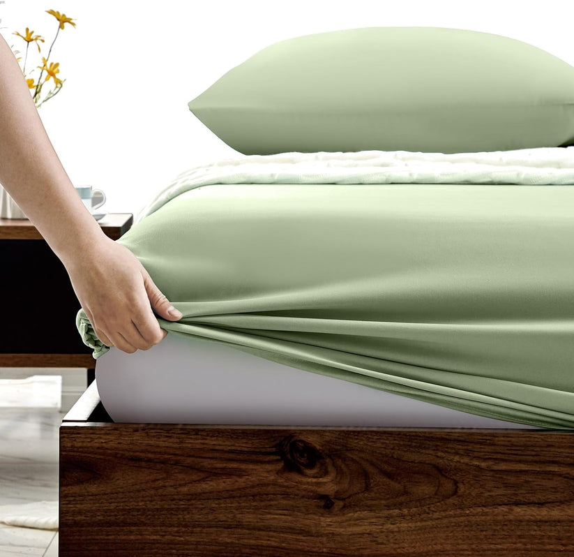 Sage Solid Egyptian Cotton 1200TC Split King Sheet Set – 5 Piece Deep Pocket Bedding