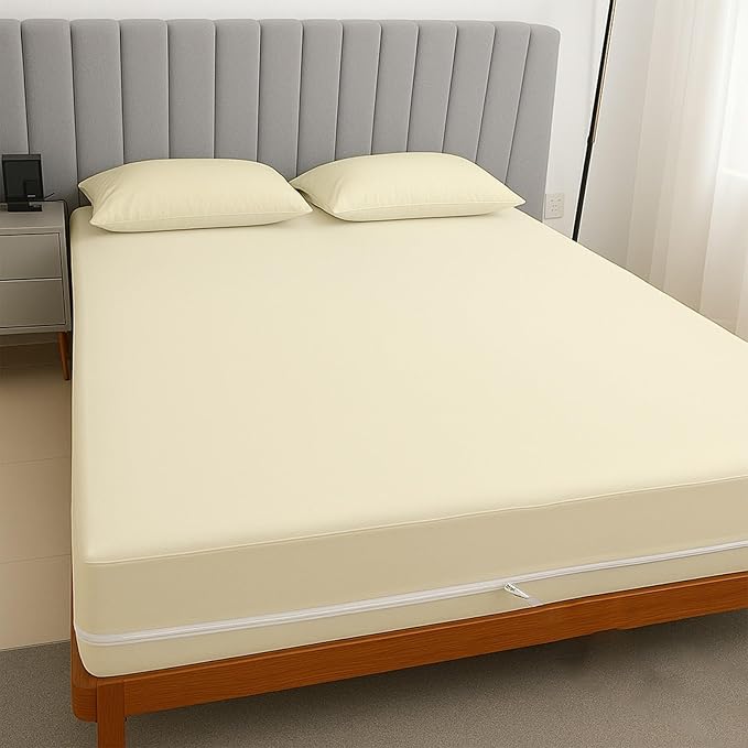 Zipper Fitted Sheet Ivory 100% Egyptian Cotton 1Pc