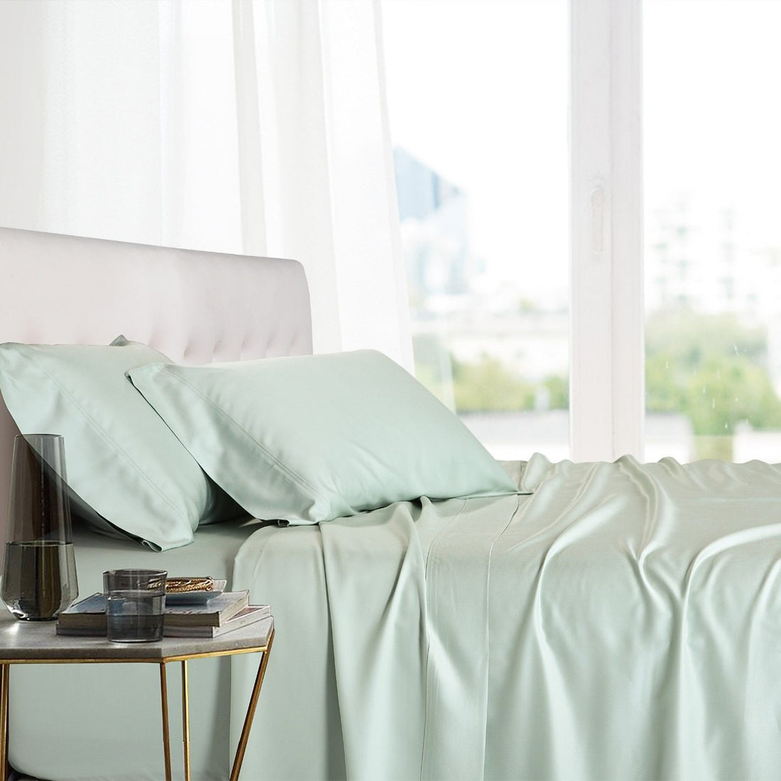 Silky Soft Bed Sheets Sea Color Bamboo Viscose Sheet Set