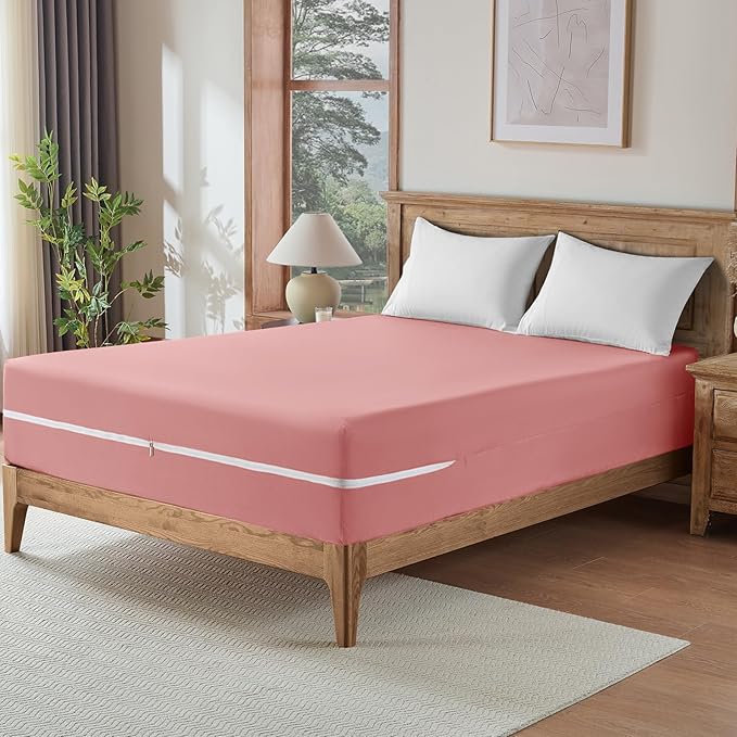 Zipper Fitted Sheet Sepia Rose 100% Egyptian Cotton 1Pc