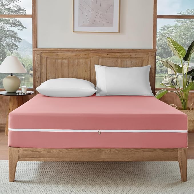 Zipper Fitted Sheet Sepia Rose 100% Egyptian Cotton 1Pc