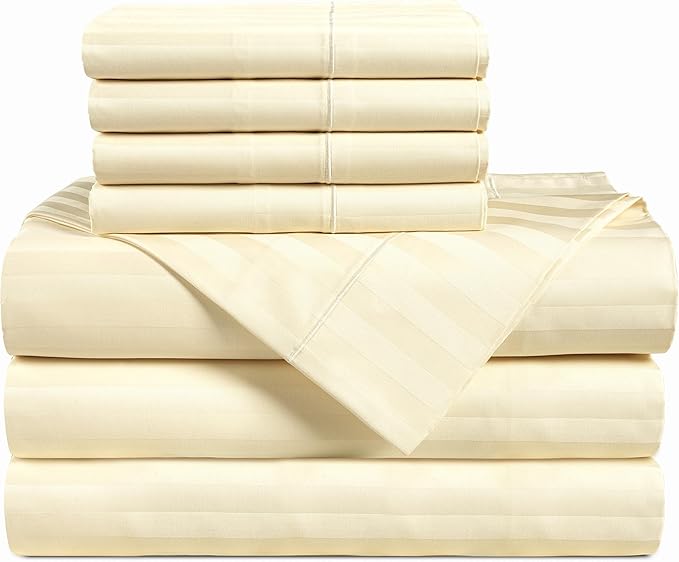 1000TC Egyptian Cotton Split King Sheets 5-Piece Set – Ivory Stripe