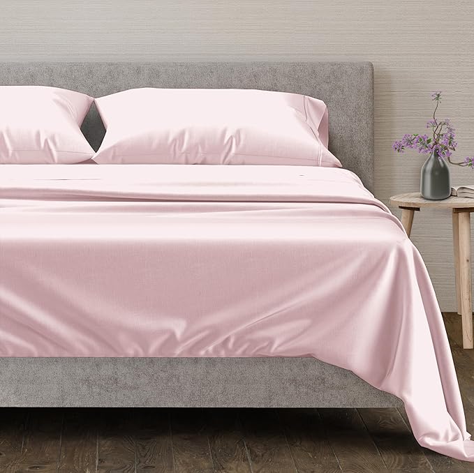 Blush Pink Solid Egyptian Cotton 1000TC Split King Sheet Set – 5 Piece Deep Pocket Bedding