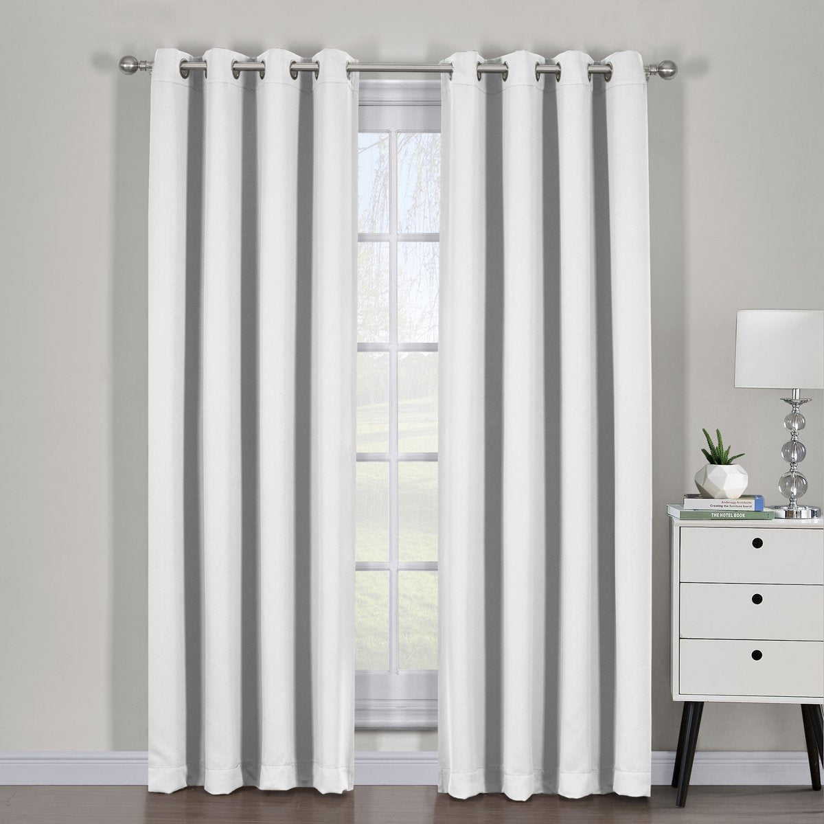 Greyish White Ava Grommet Blackout Weave Curtains Panels With Tie Backs Pair (Set Of 2)