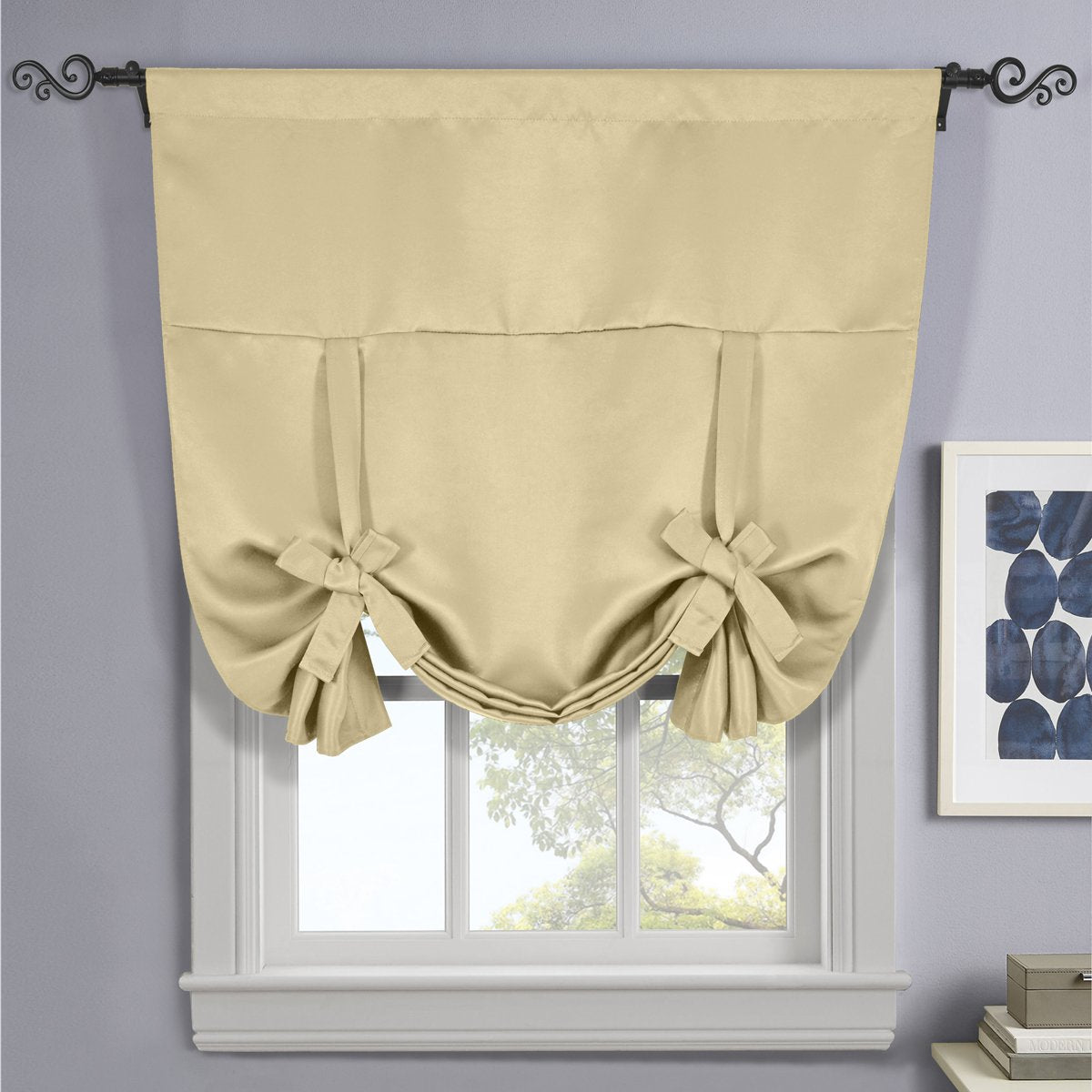 Ava Blackout Weave Curtains Rod Pocket Tie Up Shade for Small Window ( 46" W X 63" L)