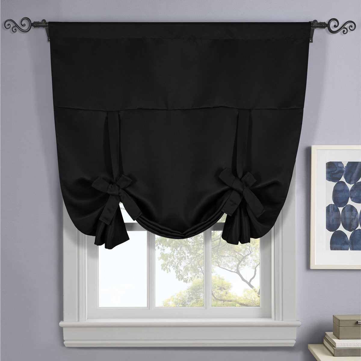 Ava Blackout Weave Curtains Rod Pocket Tie Up Shade for Small Window ( 46" W X 63" L)
