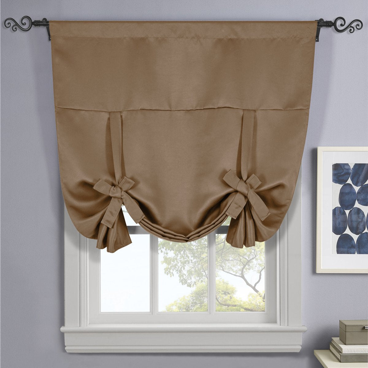 Ava Blackout Weave Curtains Rod Pocket Tie Up Shade for Small Window ( 46" W X 63" L)