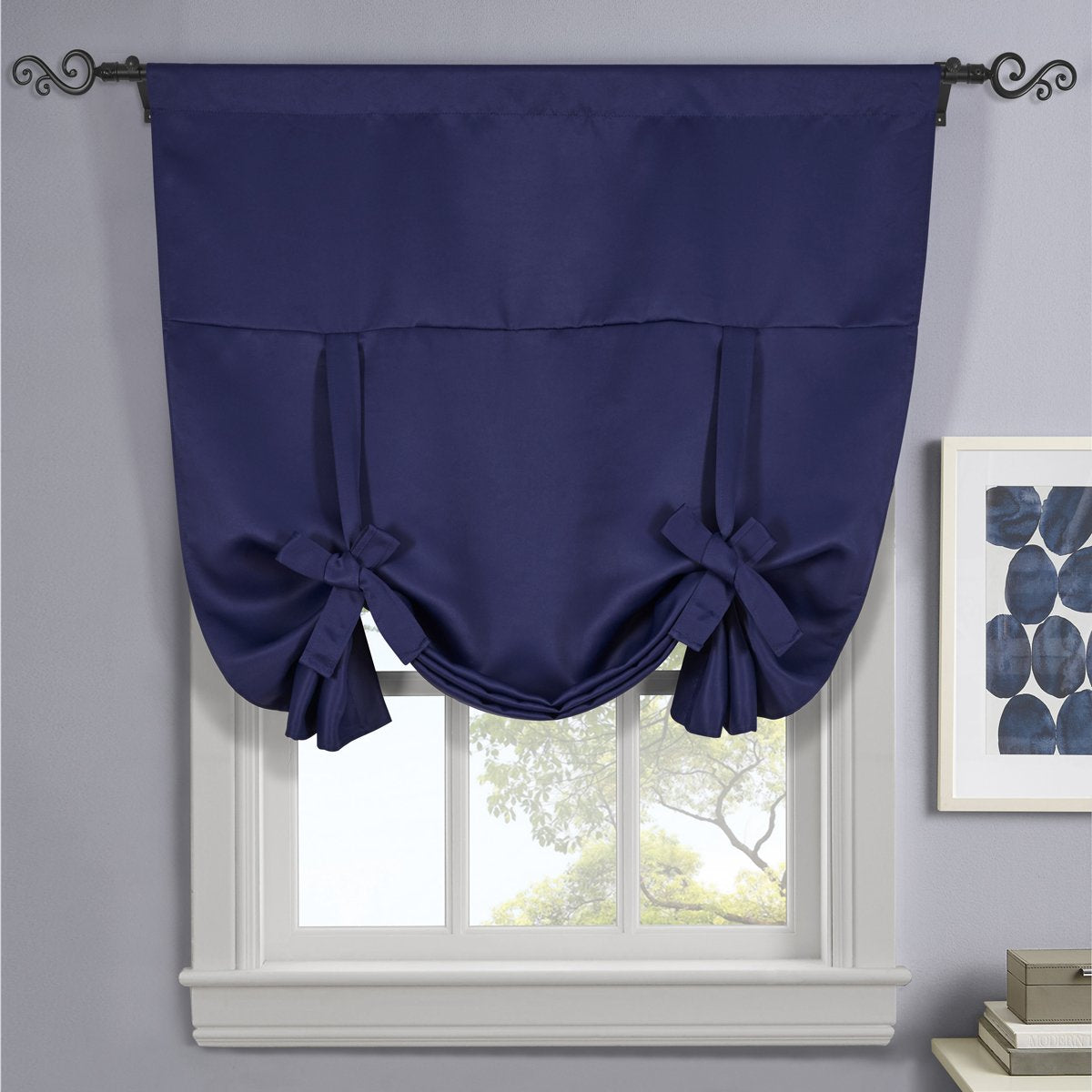 Ava Blackout Weave Curtains Rod Pocket Tie Up Shade for Small Window ( 46" W X 63" L)