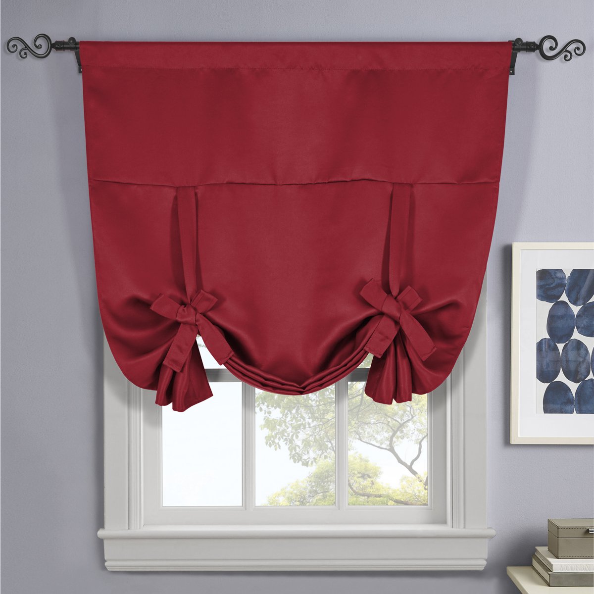 Ava Blackout Weave Curtains Rod Pocket Tie Up Shade for Small Window ( 46" W X 63" L)
