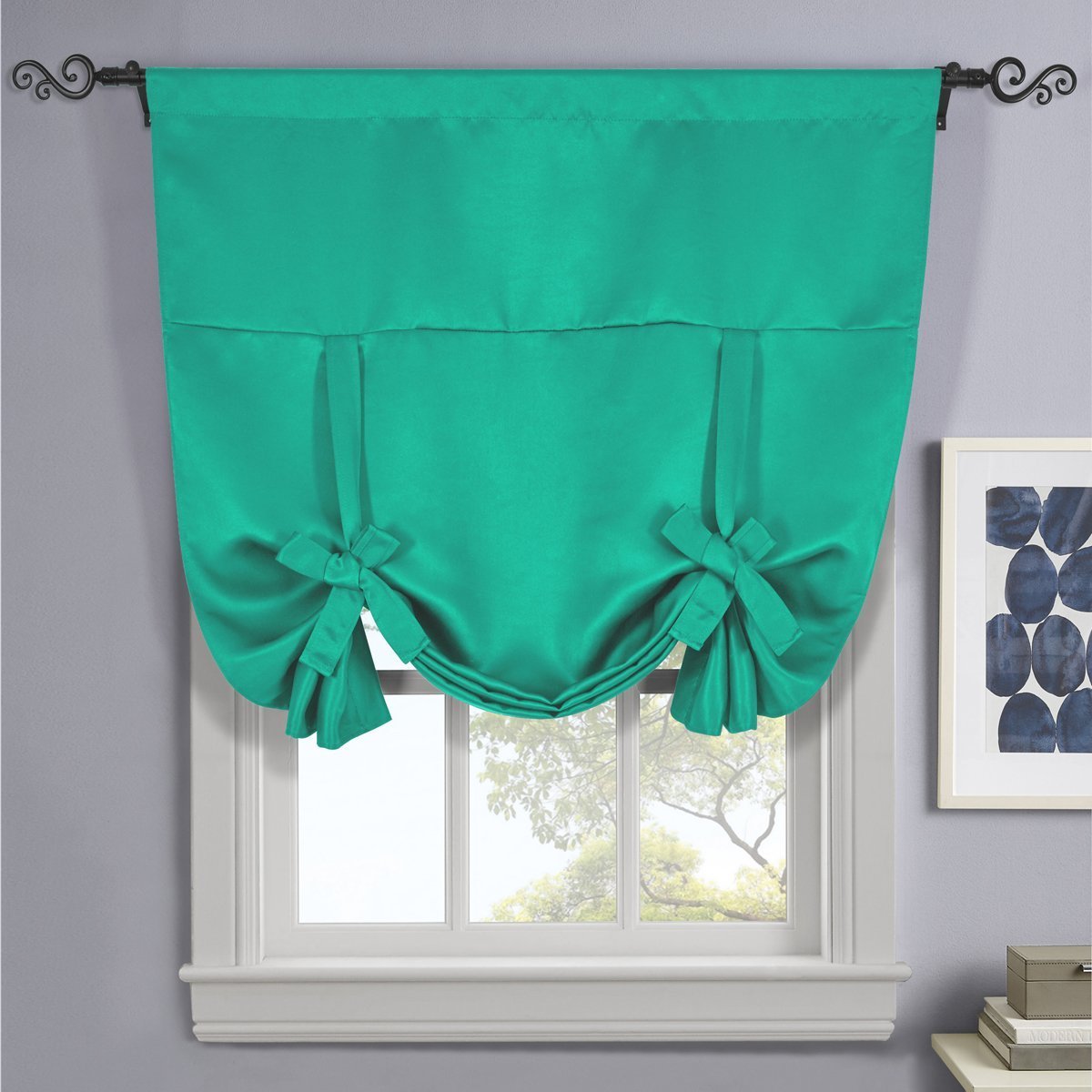 Ava Blackout Weave Curtains Rod Pocket Tie Up Shade for Small Window ( 46" W X 63" L)