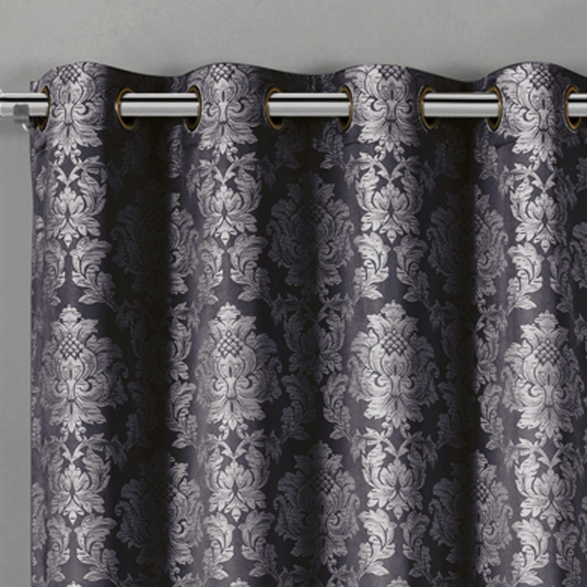 Aryanna Classic Damask Floral Curtains Jacquard Grommet Panels (Set of 2)