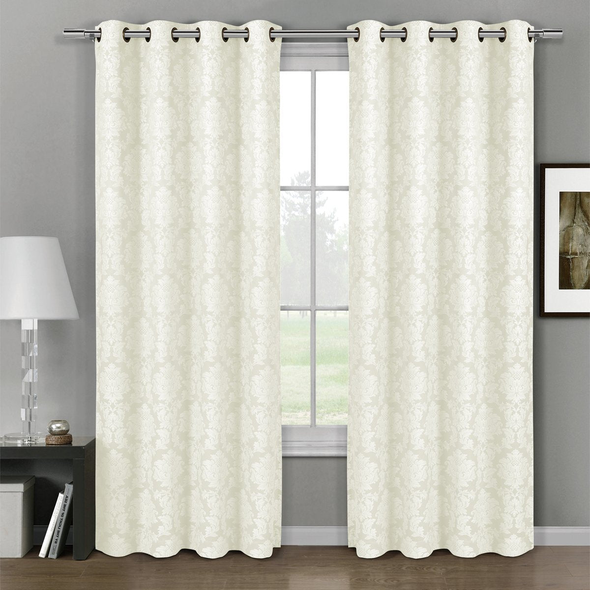 Aryanna Classic Damask Floral Curtains Jacquard Grommet Panels (Set of 2)