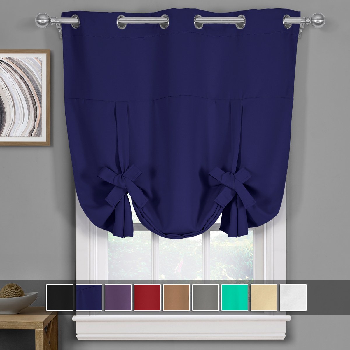 Ava Blackout Weave Curtains Grommet Tie Up Shade for Small Window ( 46" W X 63" L)