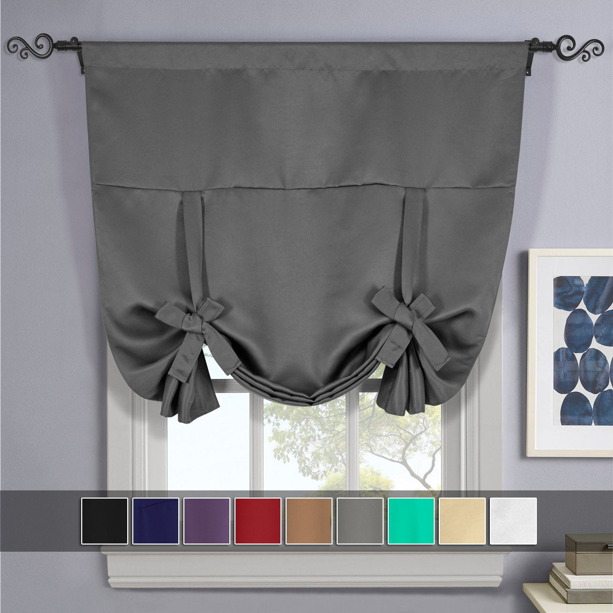 Ava Blackout Weave Curtains Rod Pocket Tie Up Shade for Small Window ( 46" W X 63" L)