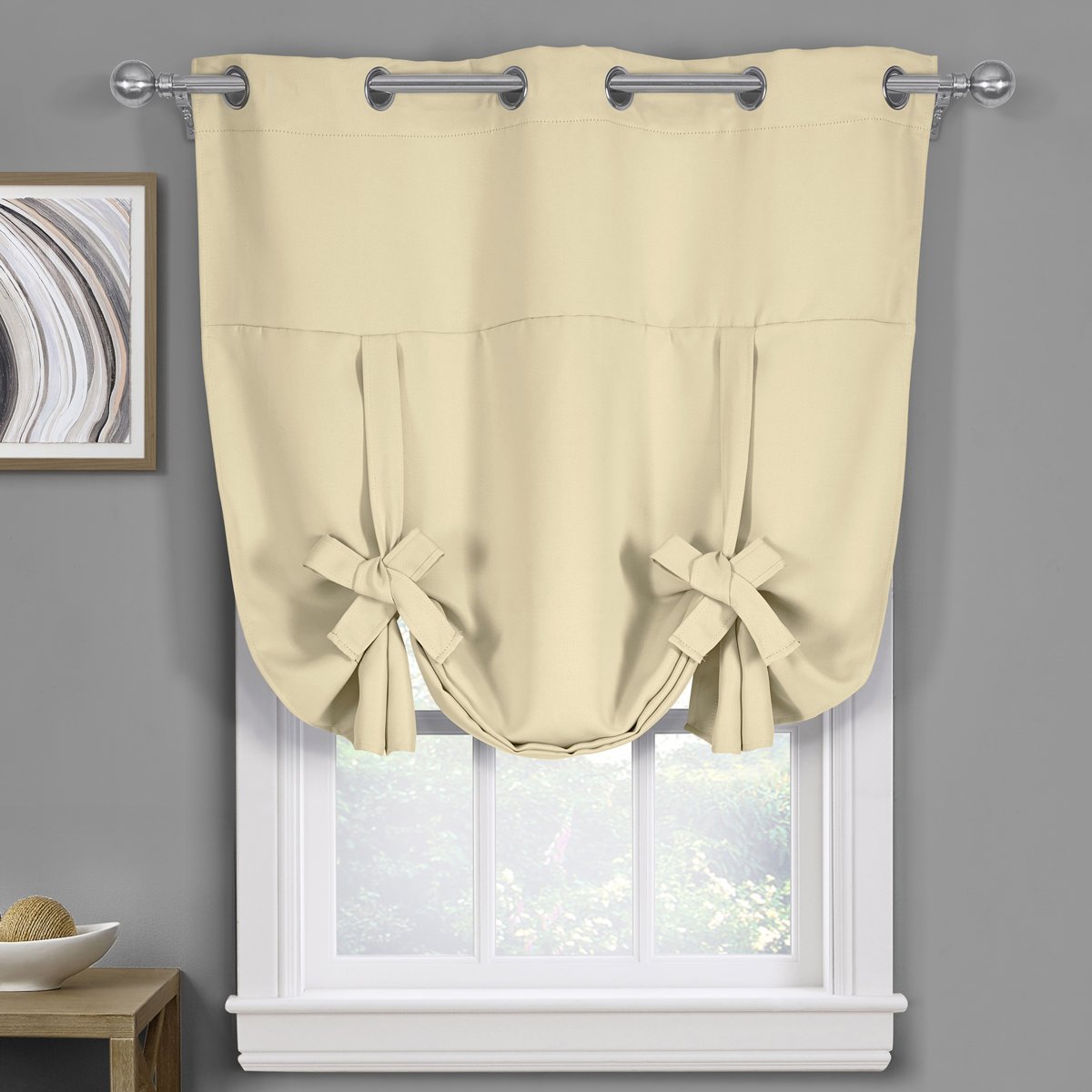 Ava Blackout Weave Curtains Grommet Tie Up Shade for Small Window ( 46" W X 63" L)