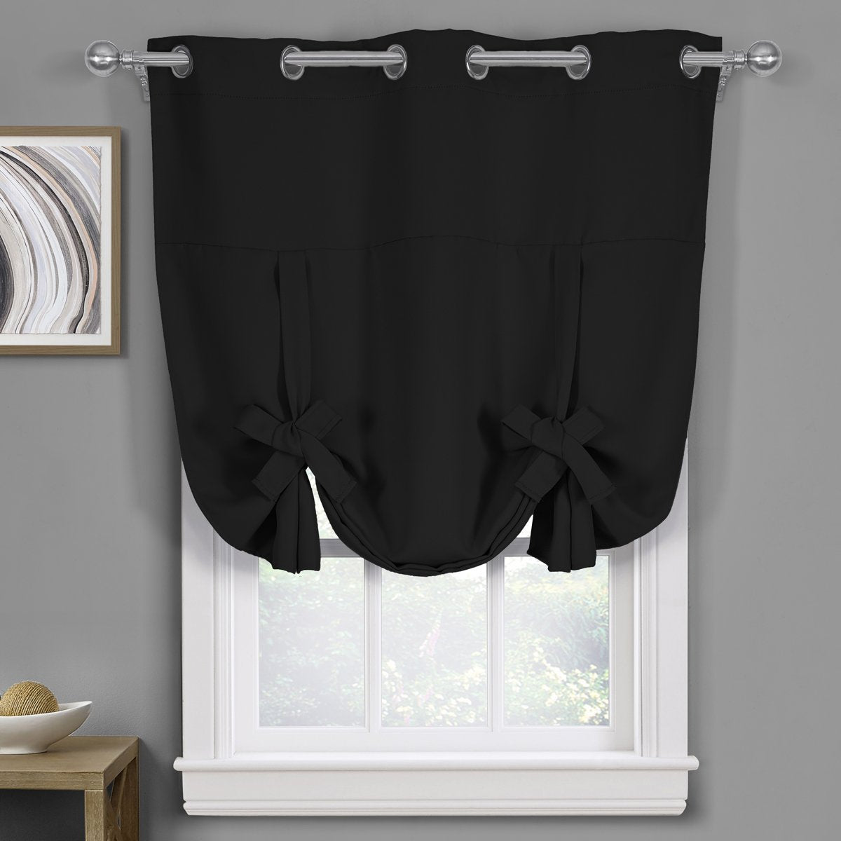 Ava Blackout Weave Curtains Grommet Tie Up Shade for Small Window ( 46" W X 63" L)
