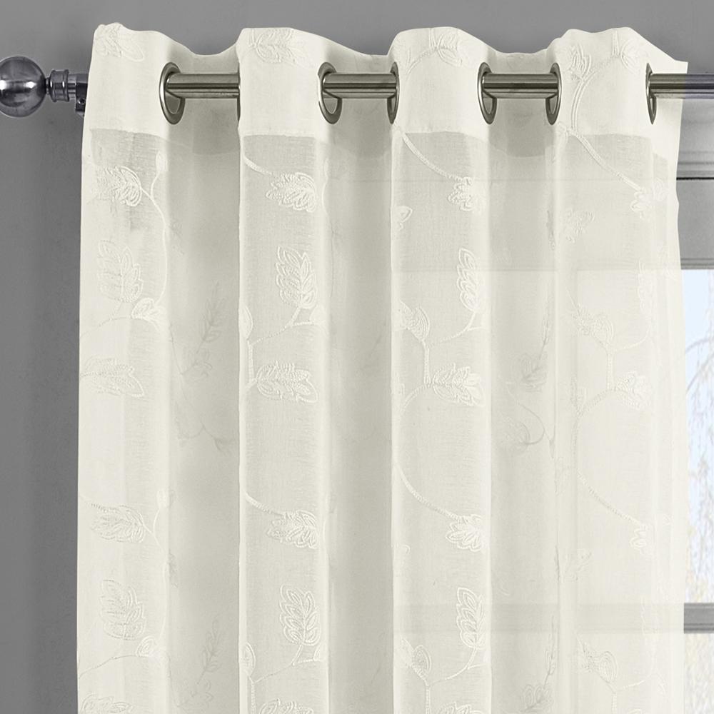 Brook Embroidered Grommet Top Sheer Window Curtain Pair (Set of 2 )