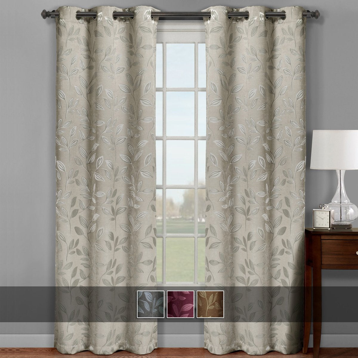 Claire Micro Suede Jacquard Blackout Weave Grommet Curtain Pair Panels