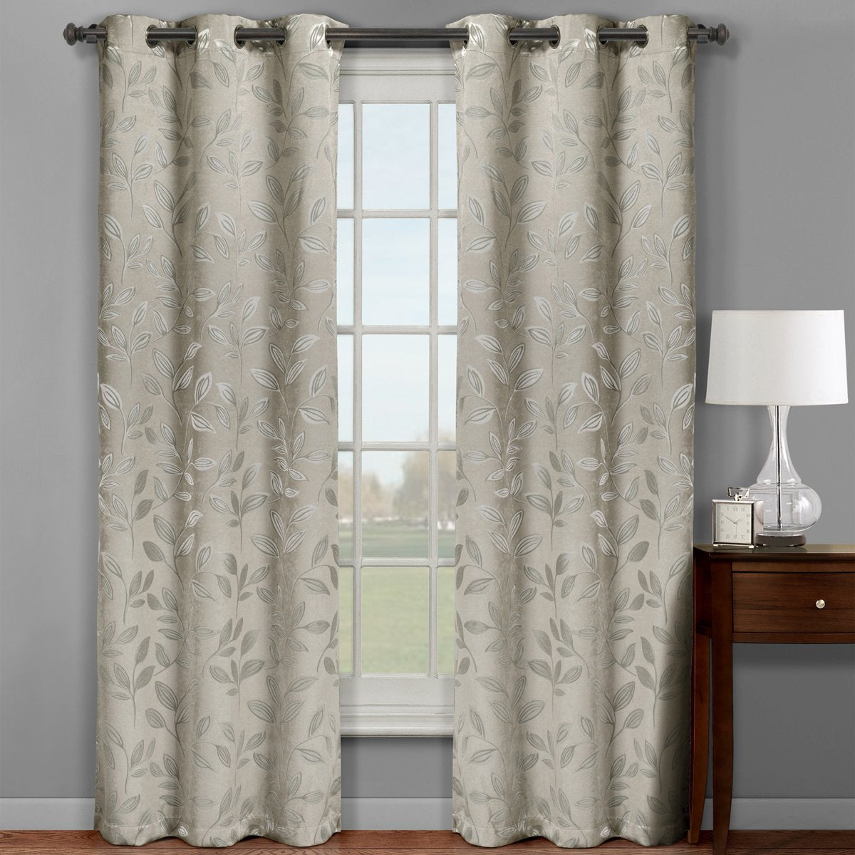Claire Micro Suede Jacquard Blackout Weave Grommet Curtain Pair Panels