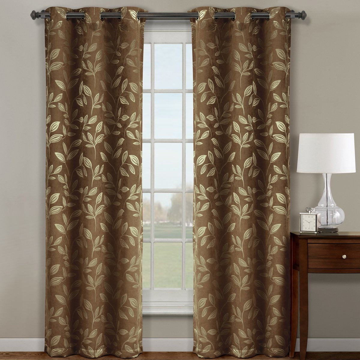 Claire Micro Suede Jacquard Blackout Weave Grommet Curtain Pair Panels