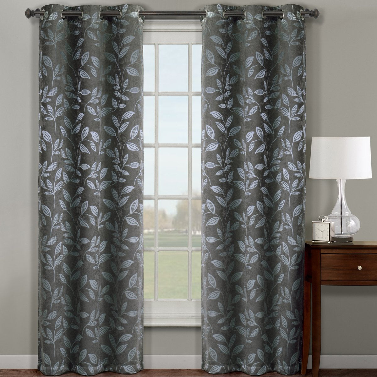 Claire Micro Suede Jacquard Blackout Weave Grommet Curtain Pair Panels