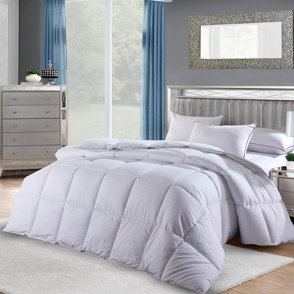 100% Cotton Dobby Checkered White Down Alternative Comforter Ultra Warm Winter Weight