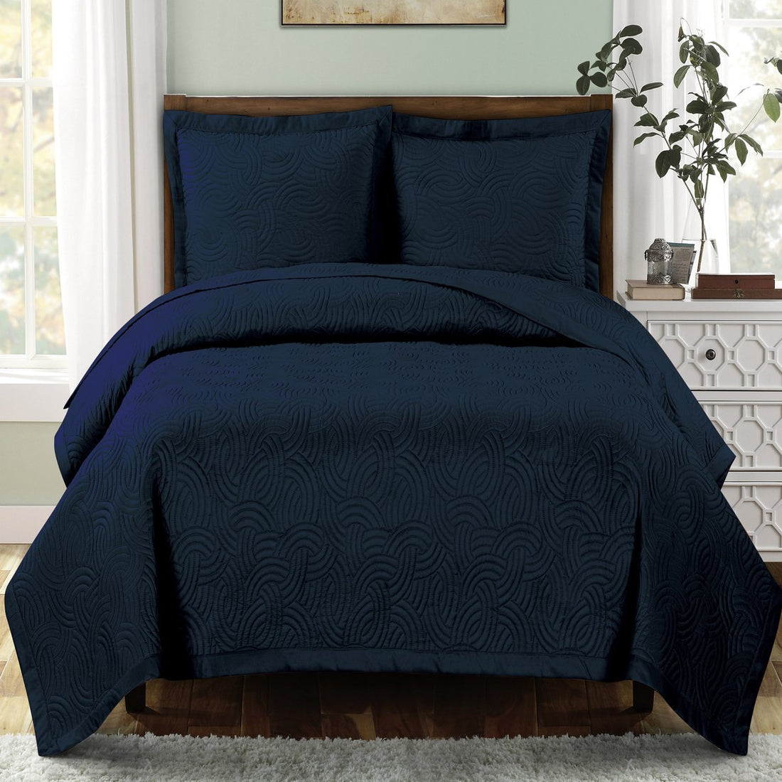 emerson ornamental design solid quilted coverlet sets Navy